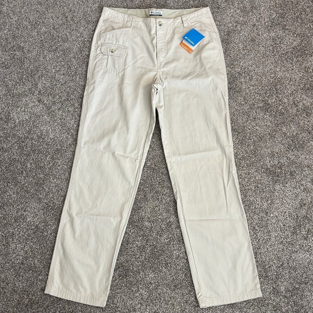 NWT Columbia‎ Womens Chino Omni-Shield Pants 14 Long Straight Beige Tan Preppy